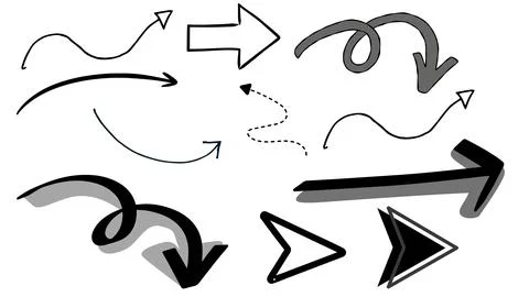 Set of arrows on white background, set of drawing arrows Stock Illustration