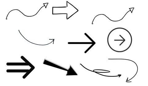 Set of arrows on white background, set of drawing arrows Stock Illustration