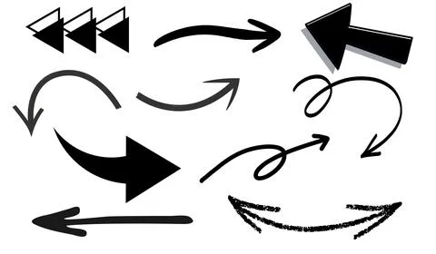Set of arrows on white background, set of drawing arrows Stock Illustration