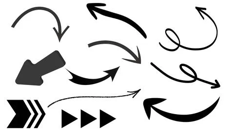 Set of arrows on white background, set of drawing arrows Stock Illustration