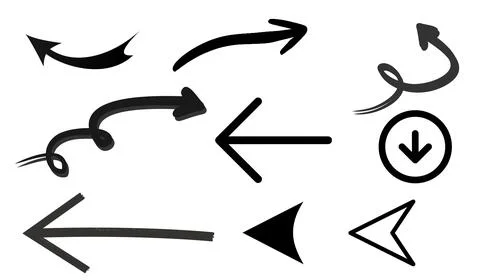 Set of arrows on white background, set of drawing arrows Stock Illustration