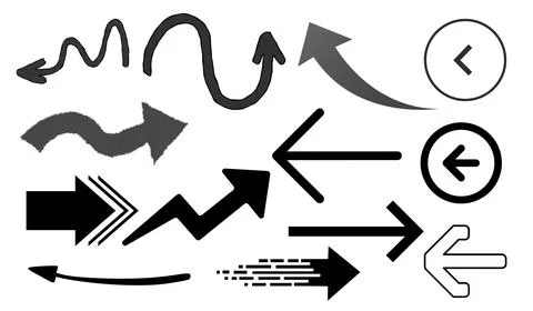 Set of arrows on white background, set of drawing arrows Stock Illustration
