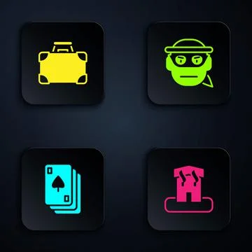 Set Arson home, Briefcase and money, Playing cards and Bandit. Black square Stock Illustration