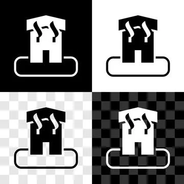 Set Arson home icon isolated on black and white, transparent background. Fire in Stockillustratie