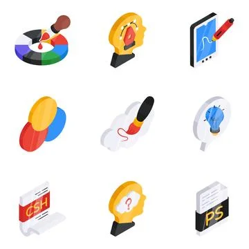 Set of Art and Creative Tools Flat Isometric Icons Stock Illustration