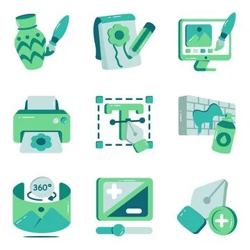 Set of Art and Creativity Flat Icons Stock Illustration