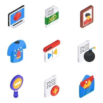 Set of Art and Designing Flat Isometric Icons 스톡 일러스트