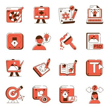 Set of Art and Designing Flat Icons Stock Illustration
