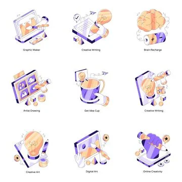 Set of Art and Designing Isometric Illustrations Stock Illustration
