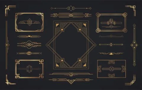 Set of Art Deco elements. Vector elements of geometric golden label frame Stockillustratie