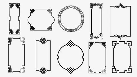 Set of art frames in asian style chinese, korean, japanese style ornament Stock Illustration