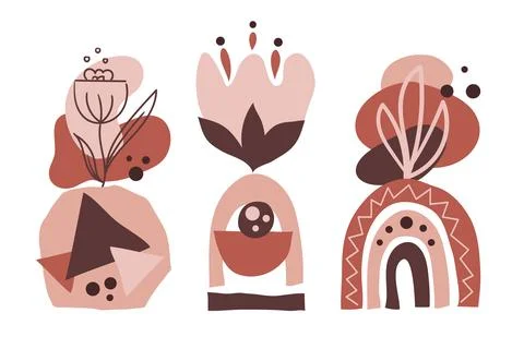 Set art modern abstract composition with flowers and shapes Stock Illustration
