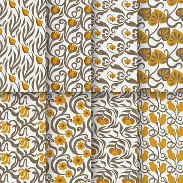 Set of art nouveau flowers pattern collection, vintage, old, retro style. T.. Stock Illustration