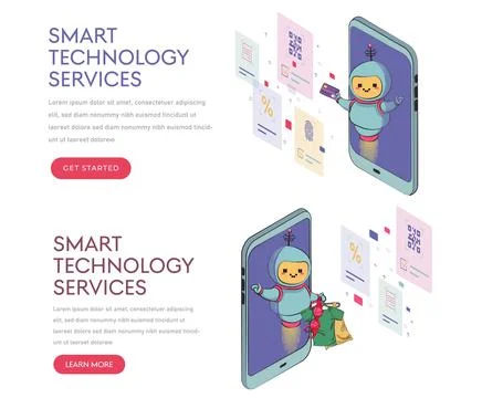 Set of artificial intelligence abstract concept vector illustration, smart ch Stock Illustration