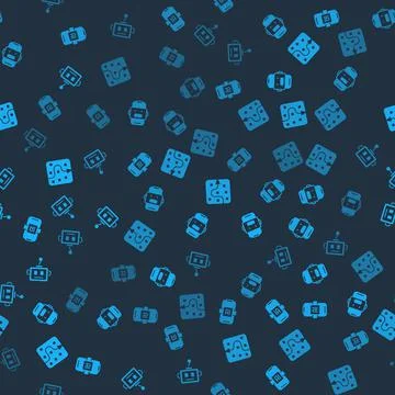 Set Artificial intelligence AI, Chat bot, Neural network and robot on seamless Illustrazione stock
