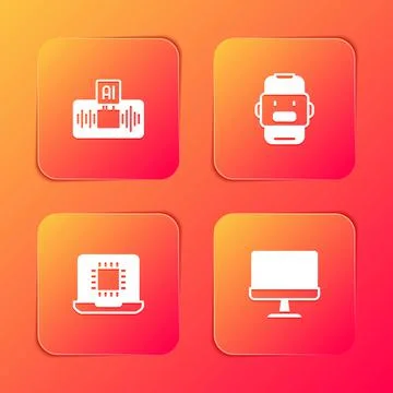Set Artificial intelligence AI, Chat bot, Processor CPU and Computer monitor 스톡 일러스트