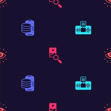 Set Artificial intelligence AI Cloud technology data transfer Photo retouchin イラスト素材