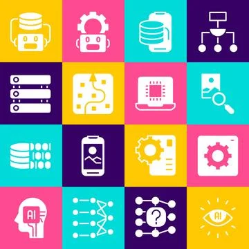 Set Artificial intelligence AI, Computer api interface, Photo retouching, C.. イラスト素材