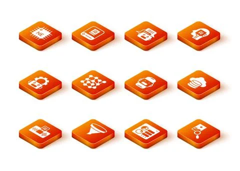 Set Artificial intelligence AI, Funnel or filter, Robot setting, Neural netwo Stock Illustration