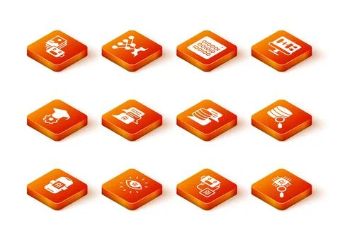 Set Artificial intelligence AI, Graduation cap, Chat bot, robot, Server, Data Stock Illustration