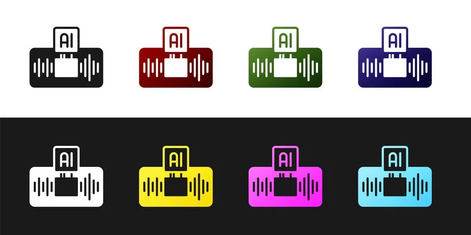 Set Artificial intelligence AI icon isolated on black and white background Stock Illustration