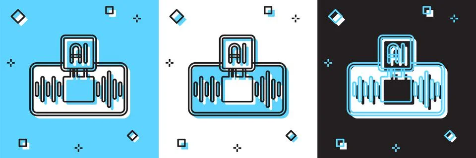Set Artificial intelligence AI icon isolated on blue and white, black background Illustrazione stock