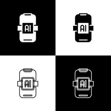 Set Artificial intelligence AI icon isolated on black and white background... Stock Illustration