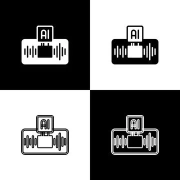 Set Artificial intelligence AI icon isolated on black and white background... Illustrazione stock