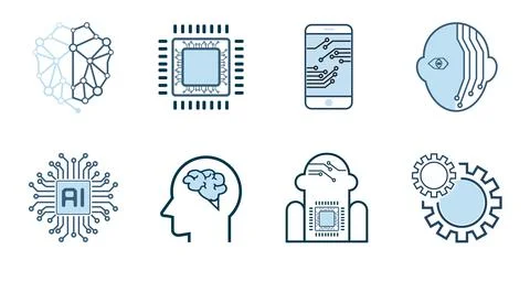 Set of Artificial intelligence-AI icons, symbols in Groups of isorated whit.. Stock Illustration