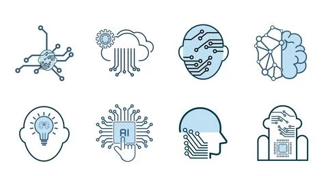Set of Artificial intelligence-AI icons, symbols in Groups of isorated whit.. Stock Illustration