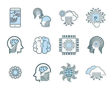 Set of Artificial Intelligence-AI icons, symbols vector design, vector Line.. Stock Illustration
