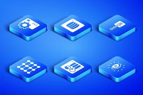 Set Artificial intelligence AI, Neural network, Computer api interface, Server 库存插图