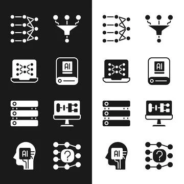 Set Artificial intelligence AI, Neural network, Funnel filter, Server, Data.. イラスト素材