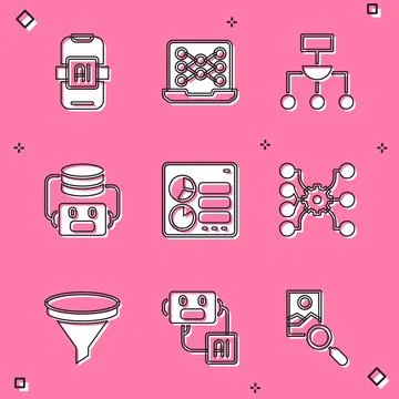 Set Artificial intelligence AI, Neural network, Algorithm, robot, Computer .. Stock Illustration