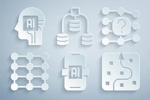 Set Artificial intelligence AI, Neural network, Server, Data and Humanoid r.. Stock Illustration