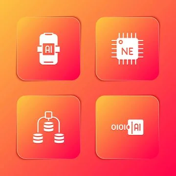 Set Artificial intelligence AI, Processor CPU, Server, Data and Binary code i イラスト素材