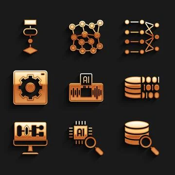 Set Artificial intelligence AI, Processor CPU, Server, Binary code, Algorit.. イラスト素材