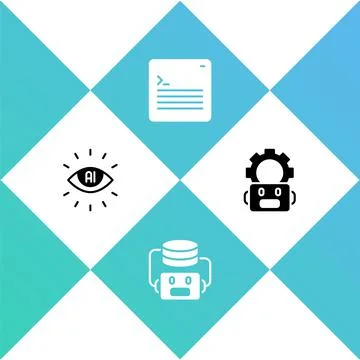Set Artificial intelligence AI, robot, Web developer programming code and Robot Stock Illustration