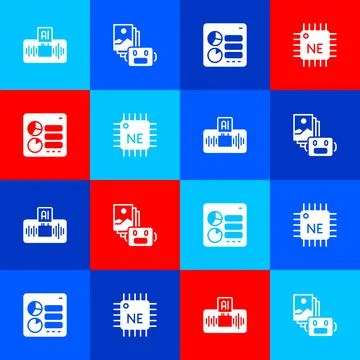 Set Artificial intelligence AI, robot, Computer api interface and Processor CPU Stock Illustration