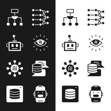 Set Artificial intelligence AI, robot, Algorithm, Neural network, Server, Data 스톡 일러스트