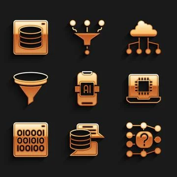 Set Artificial intelligence AI, Server, Data, Neural network, Processor CPU 스톡 일러스트