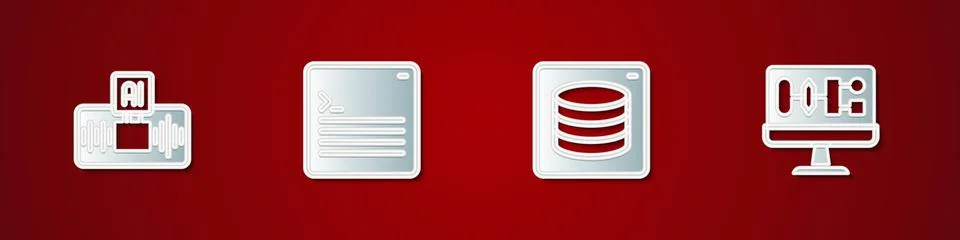 Set Artificial intelligence AI, Web developer programming code, Server, Data and Stock Illustration