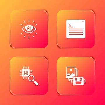 Set Artificial intelligence AI, Web developer programming code, Processor CPU Stock Illustration