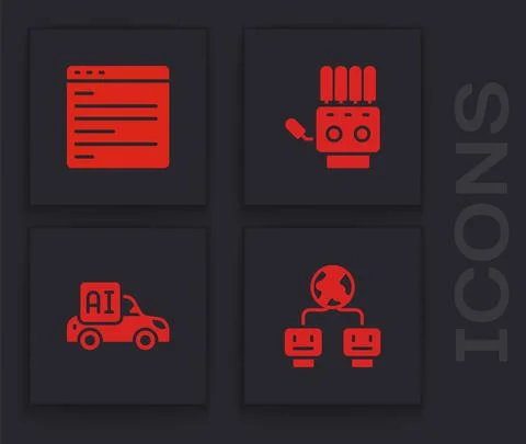 Set Artificial intelligence, Computer api interface, Mechanical robot hand and イラスト素材
