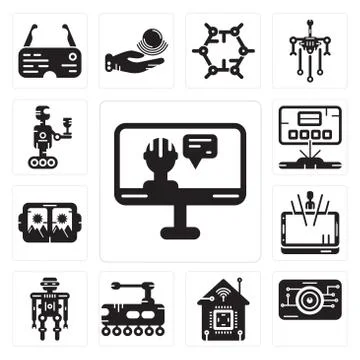 Set of Artificial intelligence, Eye scan, Smart home, Tank, Robot, Hologram,  무료 스톡 일러스트