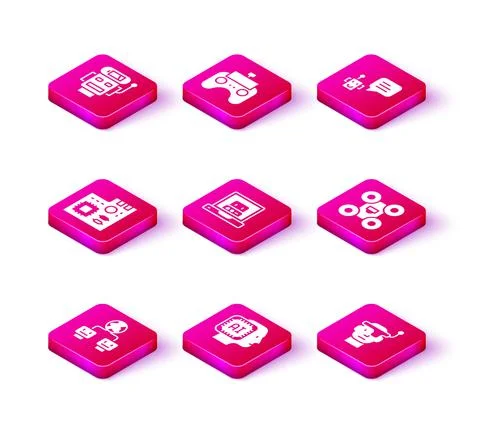 Set Artificial intelligence, Humanoid robot, Motherboard digital chip, Creating Stock Illustration