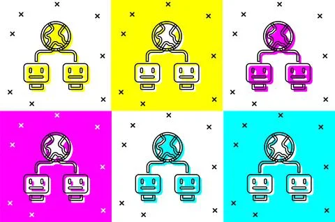 Set Artificial intelligence icon isolated on color background. Machine learning 스톡 일러스트