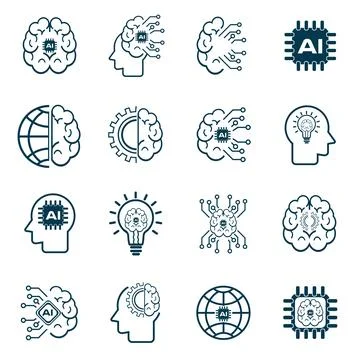 Set of Artificial intelligence icons, AI icons group set vector design, use.. Illustrazione stock