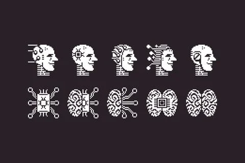 Set of artificial intelligence icons Stock Illustration