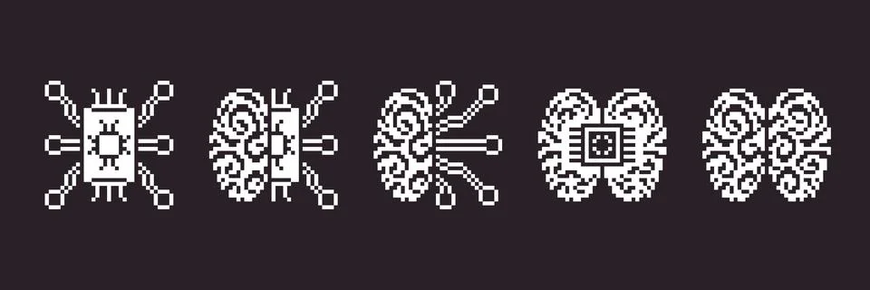 Set of artificial intelligence icons Stock Illustration